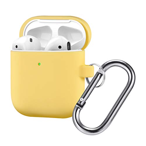 Product Cover AirPods Case, AirPods Case Cover with Keychain, iTokGok Silicone Skin Full Protective Case Cover Compatible with Apple Airpods 2 & 1 Wireless Charging Case (Yellow)