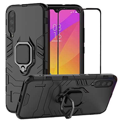 Product Cover BestAlice for Xiaomi Mi A3 / CC9E Case, Hybrid Heavy Duty Protection Shockproof Defender Kickstand Armor Case Cover Tempered Glass Screen Protector，Black