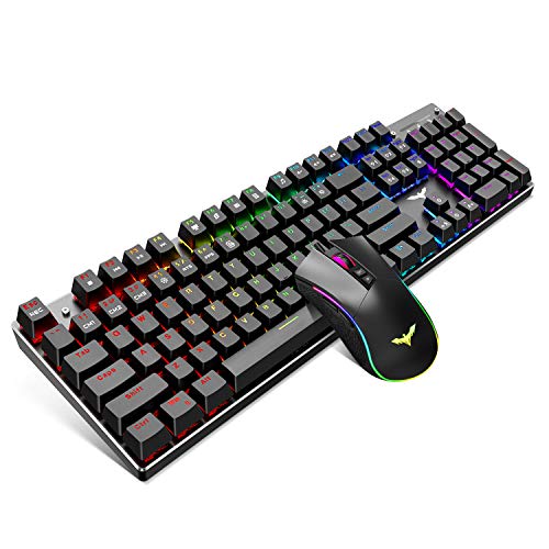 Product Cover Havit Mechanical Gaming Keyboard and Mouse Combo Blue Switch 104 Keys Rainbow Backlit Keyboards, 4800DPI 7 Button Mouse Wired for PC Gamer Computer Laptop