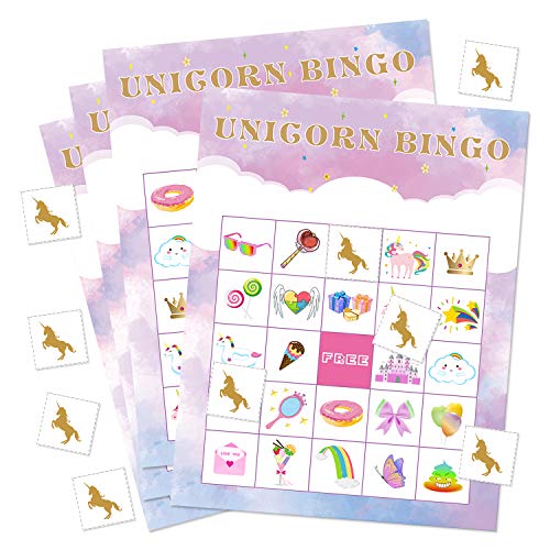 Product Cover FEPITO Unicorn Bingo Game Unicorn Party Supplies Unicorn Bingo Cards with 24 Players for Kids Birthday Party Supplies Magical Party Favors