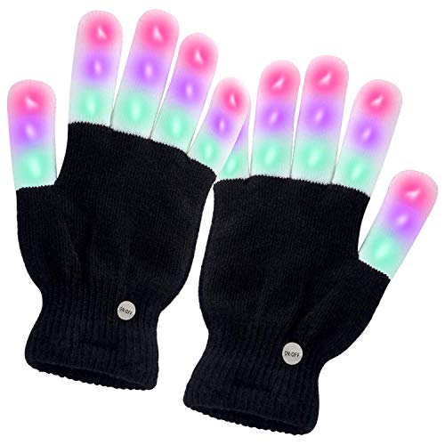 Product Cover Ausein LED Light Gloves, LED Flashing Finger Lighting Gloves Colorful Light up Rave Gloves 3 Colors 6 Light Modes with Extra Batteries for Adult Youth ...