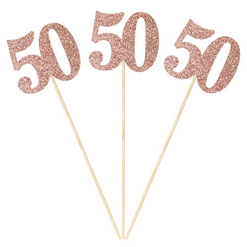 Product Cover Set of 6 Number 50 Centerpiece Sticks Rose Gold Glitter 50th Birthday Table Centerpieces Flower Toppers Party Supplies