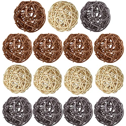 Product Cover Wicker Rattan Balls 15 Pcs Decorative Multiple Color Orbs Natural Spheres Vase Fillers for DIY Craft, Party, Wedding Table Decoration, Baby Shower, Aromatherapy Accessories- Natural Brown Gray