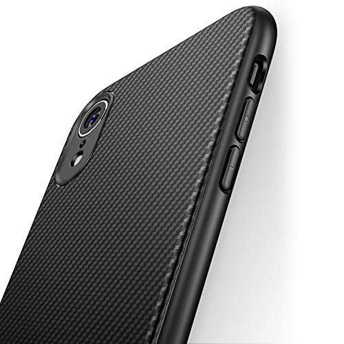 Product Cover J Jecent iPhone XR Case [Carbon Fiber Texture Design] Ultra Thin Cover with Soft and Protective TPU Rubber Bumper,Slim Fit Silicone Phone Case for Apple iPhone XR 6.1 Inch 2018 - Black