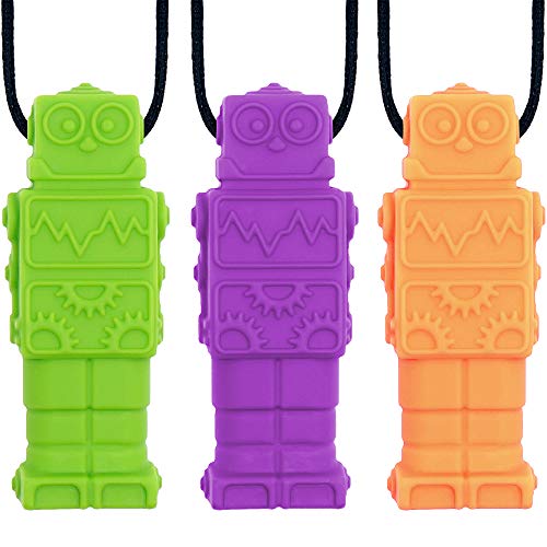 Product Cover Panny & Mody Robot Sensory Chew Necklaces(3 Pack),BPA Free Silicone Chewelry Pendant Chewys, Reduce Chewing Biting Fidgeting for Autistic, ADHD, SPD, Oral Motor Children, Kids, Boys and Girls