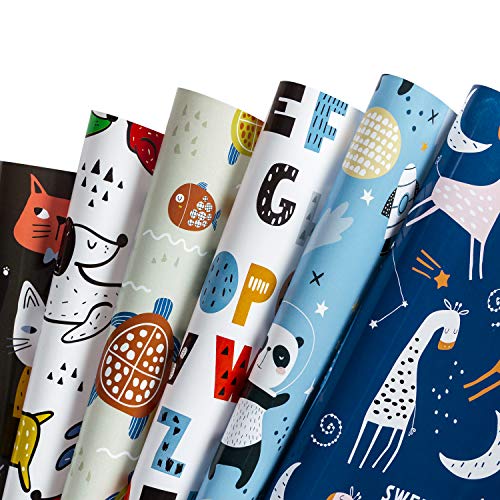 Product Cover WRAPAHOLIC Gift Wrapping Paper Sheet - Cute Animal Design for Birthday, Holiday, Party, Baby Shower - 1 Roll Contains 6 Sheets - 17.5 inch X 30 inch Per Sheet