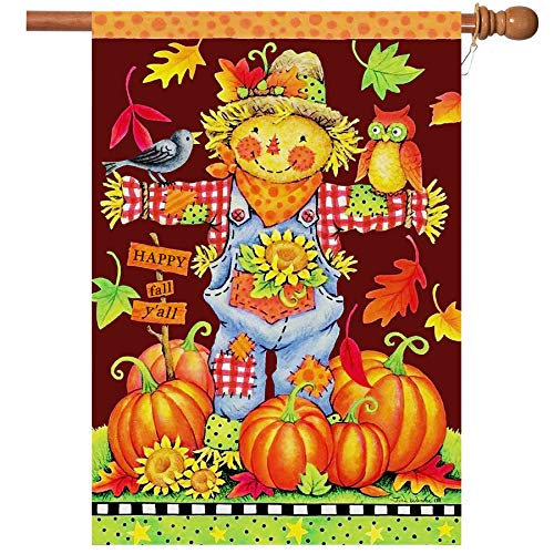 Product Cover Fall House Flags Double Sided Autumn Flag Scarecrow Harvest Pumpkin Yard Decorations Happy Fall Garden Flags 28 x 40 Inch Large Fall Yall Flags with 2 Grommets