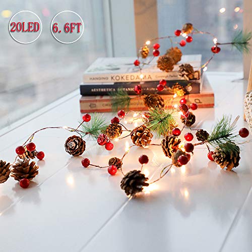 Product Cover PHILIPOUS Christmas Lights, Garland with Lights Fairy Lights Pine Cone Berries Indoor and Outdoor Christmas Tree Lights Winter Holiday New Year Decor, Battery Powered. (2M 20 Lights)  (Pine Cone)