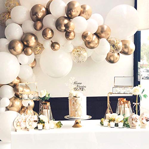 Product Cover Balloon Garland Arch Kit-117 Pcs White and Gold Balloons-Wedding Birthday Bachelorette Engagements Anniversary Party Backdrop DIY Decorations