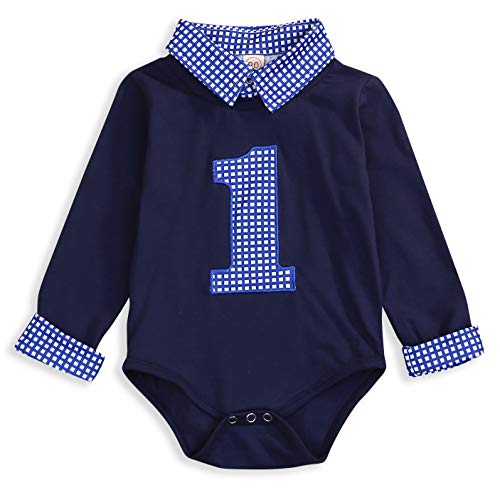 Product Cover Baby Boy First Birthday Clothes Plaid Stand Collar Long Sleeve Romper Jumpsuit Cake Smash Outfit