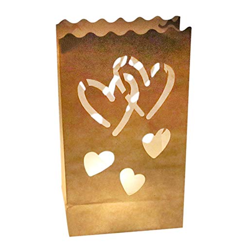 Product Cover Yunhigh 8 Pack Luminary Bags - Double Heart Design Candle Bags - Flame Resistant Light Holder - Candleholders Decorations for Wedding, Halloween, Birthday, New Year and Event Occasion (Double Heart)