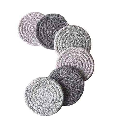 Product Cover 6 Pcs Absorbent Drink Coaster Set Braided Woven Color Pattern Dining Kitchen Modern Thicken Heat Insulation Round