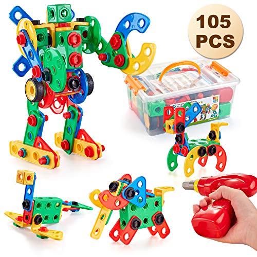 Product Cover GARUNK 105 Pieces STEM Toys Kit, Educational Construction Engineering Building Blocks Learning Set for Ages 3 4 5 6 7 8 9 10 Year Old Boys & Girls with Power Drill, Creative Games & Fun Activity