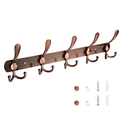 Product Cover Coat Rack Wall Mounted,CPANION Coat Hooks/Rail Hook Antique Copper Stainless Steel 5 Tri Hooks for Hat Purse Key Bag Kitchen Bathroom Bedroom Entryway