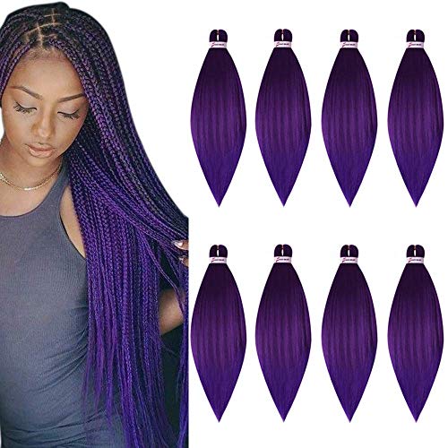 Product Cover Pre Stretched Braiding Hair 8 Pack/Lot Braids 26 Inch Long Itch Free Hot Water Setting Yaki Texture Synthetic Fiber Crochet Purple Braiding Hair Extension (26'', Purple Color)