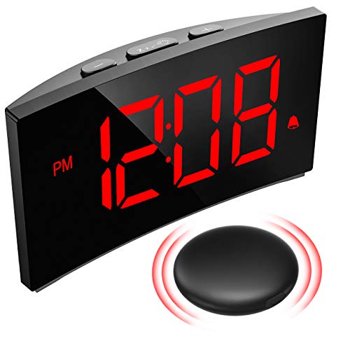 Product Cover PICTEK Wireless Bed Shaker Alarm Clock for Heavy Sleepers, Vibrating Alarm Clock for The Deaf, 3 Alarm Sounds, 6 Dimmer, Loud Digital Clock for Kids Bedroom and Hearing Impaired, Clear Red Display