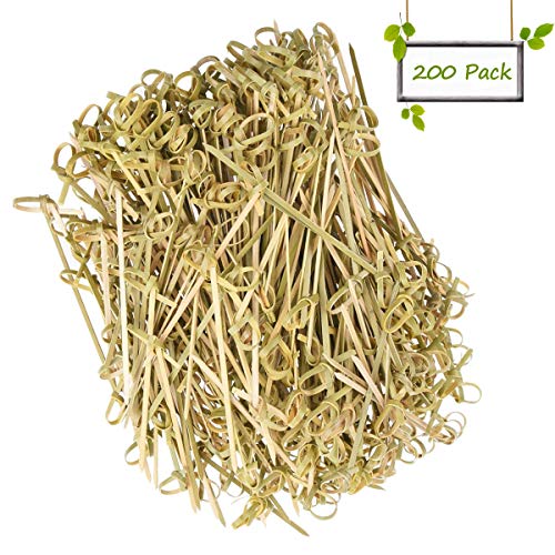 Product Cover DC-BEAUTIFUL 200 Pack Natural Bamboo Knot Skewers, 6 Inch Bamboo Twisted End Cocktail Picks, Appetizer Picks for Party Snacks Club Sandwiches Finger Food Barbecue Must (6.0