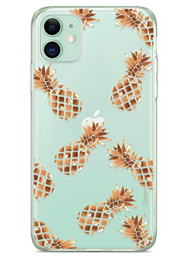 Product Cover Coolwee iPhone 11 Case Rose Gold Pineapple Floral Case for Women Girl Men Foil Clear Design Shiny Glitter Hard Back Case with Soft TPU Bumper Cover for Apple iPhone 11 6.1 inch 2019 Pineapple