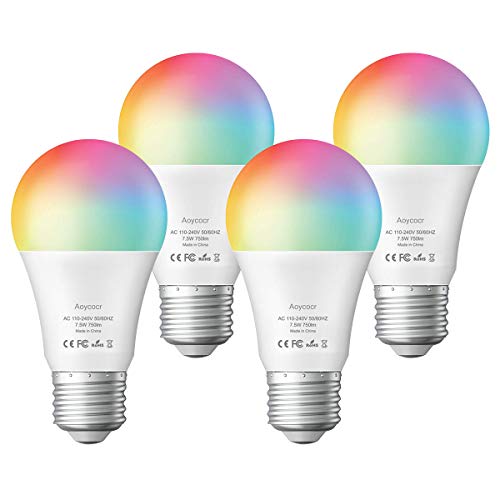 Product Cover Smart Light Bulb, Daylight Multicolor Led Bulbs A19 E26 750 lm Work with Alexa, Echo, Google Home and IFTTT(No Hub Required) RGB Color Changing Dimmable, UL Listed, 4 Pack