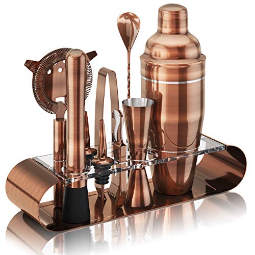 Product Cover The Complete Bartender Kit | 11 Piece Cocktail Shaker Set with Stand | Great To Make Martini, Margarita, Mojito or Any Other Alcohol or Liquor Drink | Impressive Set For Special Gift! (Antique Copper)