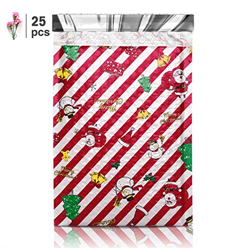 Product Cover Fu Global #0 6x10 Inches Christmas Poly Bubble Mailers Designer Boutique Custom Padded Envelopes High-Grade Pearlescent Red and White Striped Pack of 25