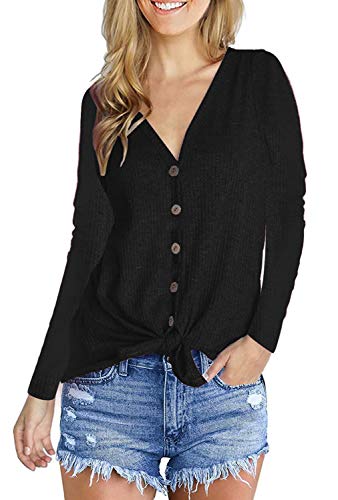 Product Cover Black Women Shirts Long Sleeve Waffle Knit Plus Size Leisure Tops XXL