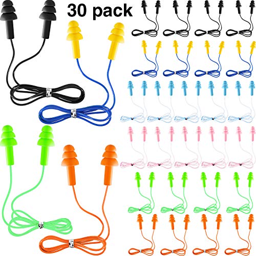 Product Cover Corded Ear Plugs Silicone Waterproof Ear Plugs for Sleeping Snoring Swimming Shooting, Ear Plugs Noise Cancelling and Hearing Protection (30 Pairs, 6 Color)