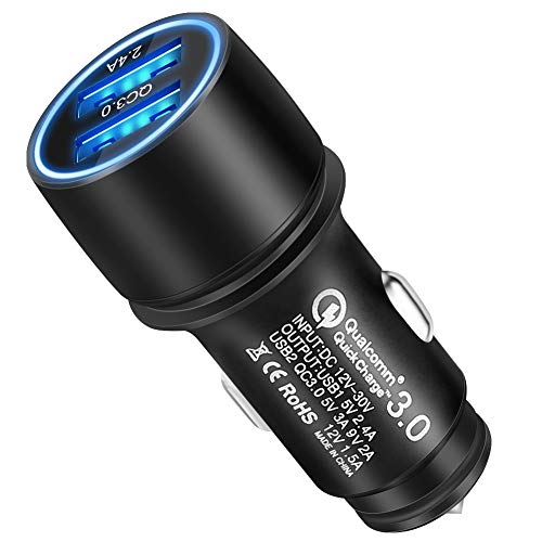 Product Cover Car Charger Qualcomm Quick Charge 3.0 30W Max Adapter, AVOD Dual USB Port Universal Fast Charger Compatible Samsung Galaxy S10 S9 S8 Plus Note 9 8 S7, iPhone Xs Max XR X 8 7 6, iPad (Black)
