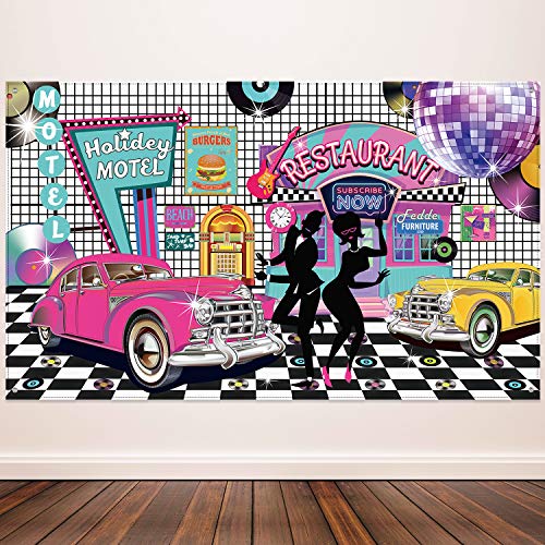 Product Cover 50's Theme Party Decorations Rock and Roll Party Backdrop Party Banner Classic 50s Backdrop Banner for 1950's Party Decorations, 72.8 x 43.3 Inch