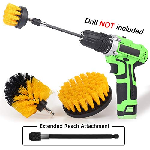 Product Cover Drill Brush Power Scrubber Drill Brush Attachment 4 Set with Extend Long Attachment Suitable for Clean for Grout, Tiles, Sinks, Bathtub, Bathroom, Kitchen & Auto