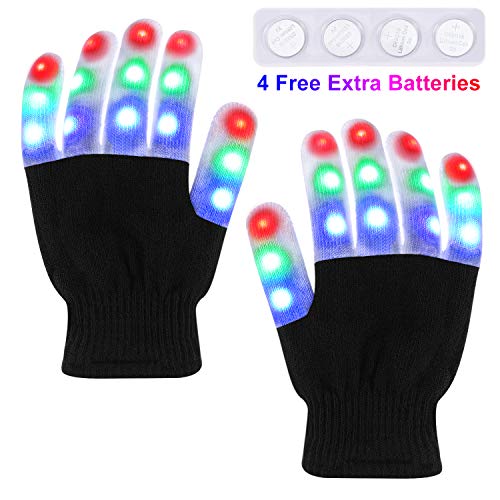 Product Cover TOBEHIGHER Children LED Gloves - LED Finger Light Gloves, 3 Colors 6 Light Modes Colorful Up Finger Lights Gloves with 4 Extra Batteries, Flashing Christmas Halloween Party Toys (Kids Ages 5-12)