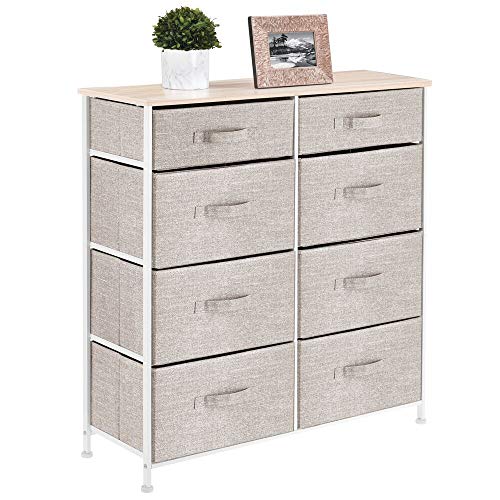 Product Cover mDesign Vertical Furniture Storage Tower - Sturdy Steel Frame, Easy Pull Fabric Bins - Organizer Unit for Bedroom, Hallway, Entryway, Closets - 8 Drawers - Linen/Natural