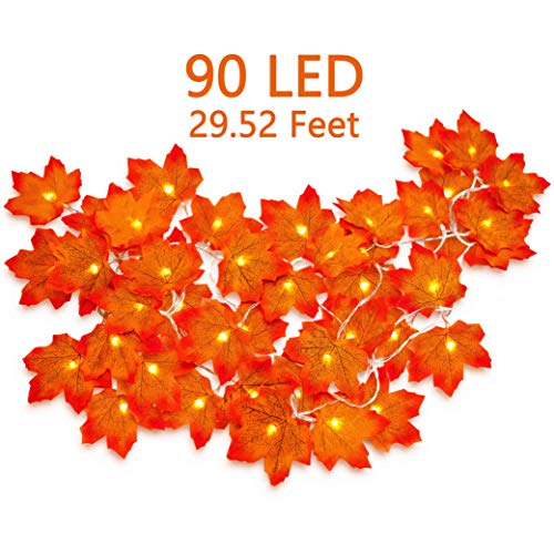 Product Cover 3 Pack Fall Maple Leaves Lighted Garland Decor- Thanksgiving String Lights Decorations Autumn Party Ornament ( Batteries Not Included)