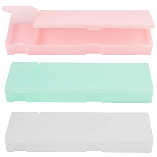 Product Cover EAONE 3 Pack Plastic Pencil Case, Pen Pencil Box Clear Pencil Case with Divided Storage Compartments Office School Supplies (Pink, Green, White)