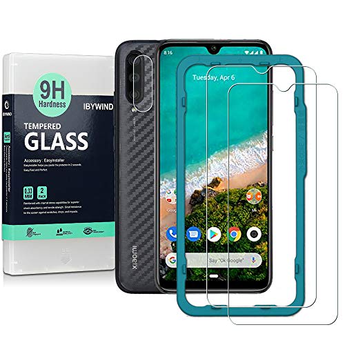 Product Cover Ibywind Screen Protetor for Xiaomi Mi A3 / Mi CC9e [Pack of 2] with Camera Lens Tempered Glass Protector,Back Carbon Fiber Skin Protector,Including Easy Install Kit