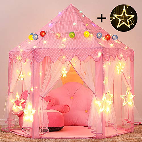 Product Cover Senodeer Princess Castle Play Tent for Girls with Large Star Lights, Kids Toys Playhouse Gift Idea for Little Girls Indoor and Outdoor Games, Pink