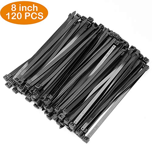 Product Cover OneLeaf Cable Ties 8 Inch Heavy Duty Zip Ties with 120 Pounds Tensile Strength for Multi-Purpose Use, Self-Locking UV Resistant Nylon Tie Wraps, Indoor and Outdoor Tie Wire.120 Pcs Black
