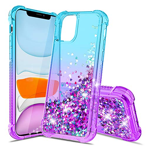 Product Cover GPNP iPhone 11 Pro Max Case 6.5inch 2019, Gradient Floating Quicksand Four Reinforced Corners TPU Bumper Cushion Protective Shockproof Phone Cover for iPhone 11/XI Pro Max Case,Teal/Puple