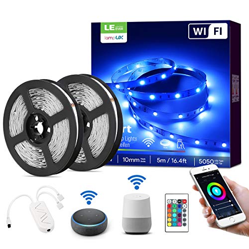 Product Cover LE LampUX LED Strip Lights, Works wiith Alexa Google Home, 32.8ft WiFi Smart RGB Color Changing, SMD 5050 LED Rope Light, App and Remote Controlled, 12V Tape Light for Bedroom, Home and Kitchen