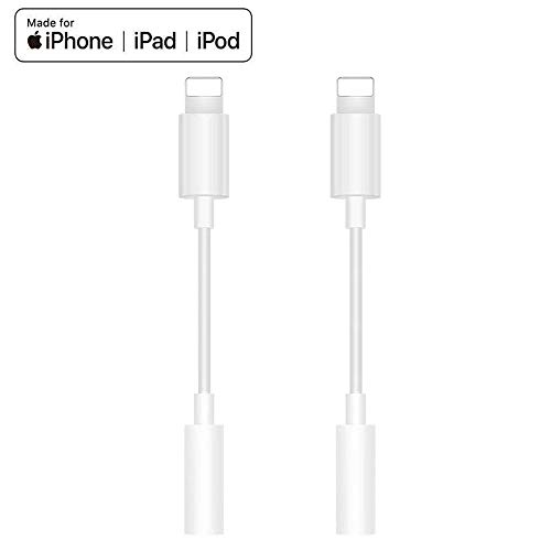 Product Cover (Apple MFi Certified) Lightning to 3.5mm Headphone Adapter, 2 Pack Headphone Adapter Compatible for iPhone Xs/XR/X 10 8 7, 3.5 mm Connector Stereo, Support Music Control & Calling Function & iOS 12