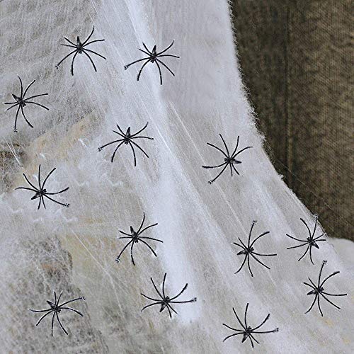 Product Cover Halloween Super Stretch Spider Web 7oz 500sqft Spooky Spider Webbing with 50 Fake Spiders for Halloween Decorations