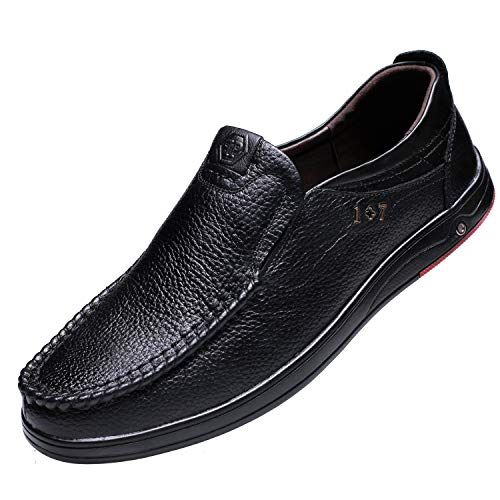 Product Cover Men's Loafers Stylish Genuine Leather Casual Driving Shoes Slip on Black