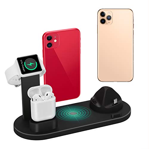 Product Cover Wireless Charger 4 in 1 Charging Dock for iWatch 5 and Airpods Charging Station Charging Stand for iPhone 11/11Pro/11 Pro Max/X/XS/XR/Xs Max 8/8 Plus (Note: iWatch Magnetic Charger is not Included)