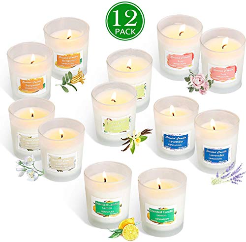 Product Cover Asama Scented Candles Gift Set, Natural Soy Wax 2 Oz Per Cup Portable Glass Candles Women Gift with Strongly Fragrance Essential Oils for Stress Relief and Aromatherapy - 12 Pack
