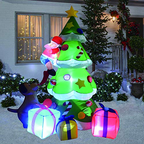 Product Cover GOOSH 7 Foot Christmas Outdoor Decorations Inflatable Tree Claus Climbing on Christmas Tree Chased by Dog and Giftbox Decoration (7 Foot Christmas Inflatable Tree)