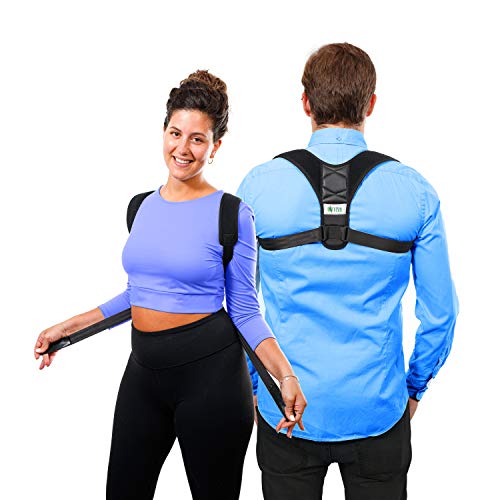 Product Cover Posture Corrector - Comfortable Back Straightener Brace for Men and Women - Upper Back Support Providing Pain Relief for Neck and Shoulders - Stops Slouching - Adjustable - Black - FDA Approved