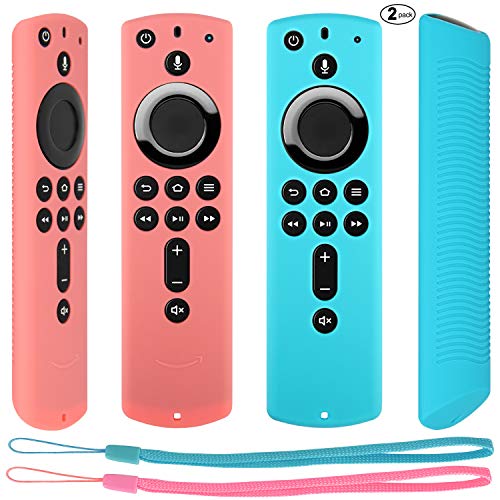 Product Cover [2 Pack] Remote Cover Case for Fire TV Stick 4K / Fire TV Cube/Fire TV (3rd Gen) Compatible with All-New 2nd Gen Alexa Voice Remote Control (Turquoise and Pink)