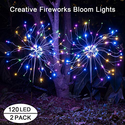 Product Cover Outdoor Solar Garden Decorative Lights-Mopha Solar 120LED Powered 40Copper Wiress Stake String Landscape Light-DIY Flowers Fireworks Christmas Party Decor (Multi-Color(Upgraded 2 Pack))