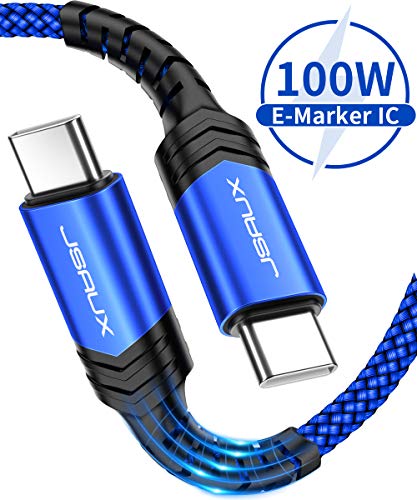 Product Cover USB-C to USB-C Cable 100W 10ft, JSAUX 5A USB Type- C Fast Charging Cable Compatible with MacBook, MacBook Pro 2019 2018 2017, iPad Pro 2019 2018, Samsung Galaxy Note 10, Pixel 3/3a/2-Blue