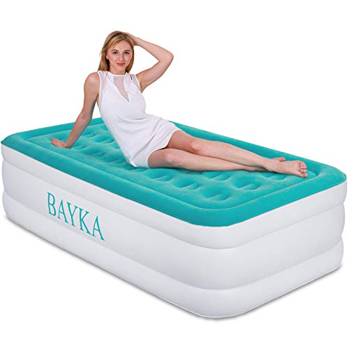 Product Cover BAYKA Twin Air Mattress with Built in Pump, Durable Blow Up Inflatable Mattresses for Guests, Raised 18'' Double High Airbed for Home Travel, 78x40x18inches